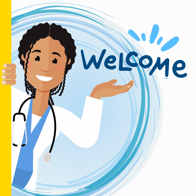 peronaje dando bienvenida wellcome, bienvenidos, ilustración de bienvenida